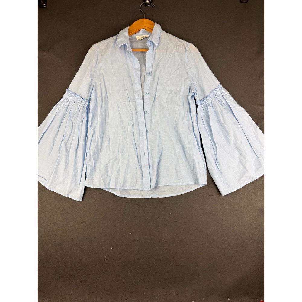 Beach Lunch Lounge Womens Light Blue Button Up Shirts Classic Bell Sleeve S